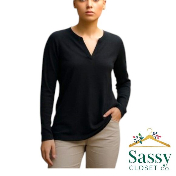 J. JILL Tunic – Black V-Neck Sweater, Sz M, Excellent - Picture 1 of 8